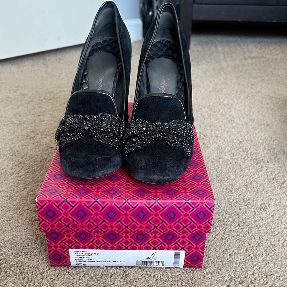 Tory Burch Black Heels with Beaded Bow